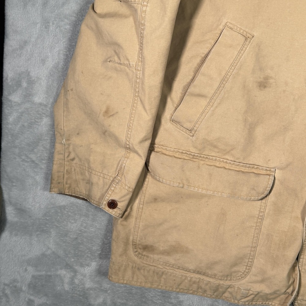 LL Bean Coat Mens 2XL Beige Canvas Barn‎ Work Jacket Corduroy Collar Logo *FLAW - Picture 3 of 11